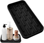 Soap Dish, Silicone Bathroom Vanity Tray, Rectangle Soap and Dish Sponge Holder, Flexible, Shatterproof Kitchen Sink Organizer for Scrubber, Lotion Bottles, Perfume and Hand Soap | Black – 9”x4.4”