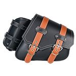 Motorcycle Saddle Bags|PVC Faux Leather Saddlebag|Waterproof Side Swing ArmBags|Side Tool Bag for Harley Sportster|Universal Storage Tool Bag for Motorbike|with Cup Holder|Two-Color Belt|Black5|Right