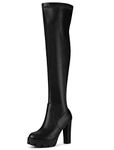 Allegra K Women's Platform Heels Chunky Heel Over Knee High Boots Black US 8/UK 6/EU 39