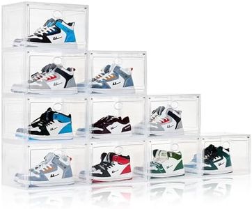Yukui LLc Large Shoe Boxes Clear Plastic Stackable, 8 Pack Drop Side Shoe Storage Organizer with Magnetic Door, Shoe Container Sneaker Storage Display Case Fit up to US Size 13 CLEAR