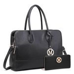 Miss Lulu Women's Laptop Tote Bag with Purse Ladies Handbag Shoulder Top Handle Bag Faux Leather (Black)