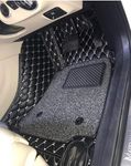 7D Mat for Hyundai Alcazar || Luxury Leatherite Double Layer Mat || Custome fit Complete Set (Black with Silver Thread)