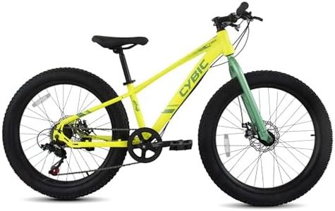 CYBIC 24 inch Fat Tire Mountain Bike for Man, Bicycle with High Carbon Steel Frame, Double Disc Brake 24 in Tire Fat Tire Bike with 7 Speeds as a Gift, Yellow/Green