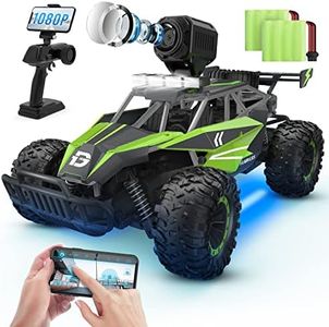 DEERC DE65 Remote Control Car with 1080P HD Camera,1:16 Scale RC Cars with LED Chassis Light&Headlights, 2.4Ghz High Speed Monster Truck Toy Vehicle, 2 Batteries for 60 Mins Play, Gift for Kids Boys