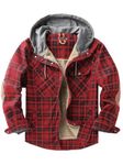 Mr.Stream Men's Hooded Cotton Plaid Fleece Lined Work Snap Casual Sherpa Flannel Jackets 3252 Red XL