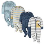 Gerber Baby Boys 4 Pack Sleep 'N Play Footie, Dinosaur Blue, Newborn