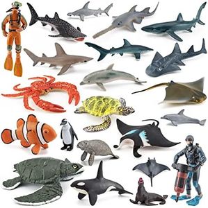 22PCS Jumbo Sea Creatures Toys Scuba Diver Toy Set for Kids Whale Toy Figure Sea Turtle Figurine Toys Model Sea Ainimals Shark Toys Boy Birthday Gift