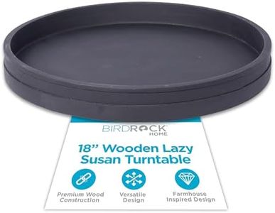 BIRDROCK HOME Wooden Lazy Susan Turntable - Spice Rack Organizer for Kitchen Table, Dining, Pantry and Countertop - Rotating Tray for Condiments - with Burnished Iron Accents - 18" Large, Matte Black