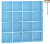 C&AHOME Cube Storage Organizer, 16-Cube Shelves Units, Plastic Storage Cubes, DIY Closet Organizer, Modular Closet Storage Shelves Ideal for Home, Bedroom, 48.4" L × 12.4" W × 48.4" H Blue UPCS16L