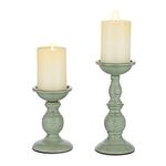 Sziqiqi Vintage Pillar Candle Holders Set of 2, Distressed Metal Candleholder Shabby Chic Candle Stand Candlestick Holder Decorative Table Centrepiece Ornaments for Christmas Fireplace Decor