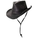 Dorfman-Pacific Weathered Cotton Outback Hat With Chin Cord,X-Large,Black