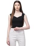 FASHION DEALS Women's Cotton Blend V Neck Solid Top | Sleeveless Women's Tank Tops | Western Stylish Crop Top for Women (M, Black)