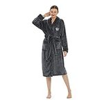 Personalized Plush Robe for Women and Men | His and Her Robes with Custom Name/Monogram | Super Soft Luxurious Spa Bathrobes, Grey, X-Large