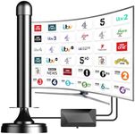 TV Aerial Indoor, Freeview Indoor TV Aerial with 560+ Miles Range, HD Digital Antenna with 360° Reception & Magnetic Base, Support VHF/UHF/DAB Radio/4K 1080P - All TVs - Black