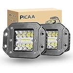 PICAA 2PCS 42W Flush Mount LED Light Pods Upgraded Spot Flood Combo Beam Driving Light LED Work Light Backup Light Reverse Light Grill Mount Light for Offroad 4x4 Truck SUV Jeep 12V 24V