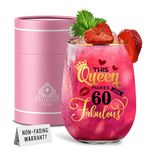 CROWNLY CRYSTAL® 60th Birthday Gifts for Women Stemless Wine Glasses Personalised Gifts for Women 60th Birthday Decorations Gifts for Older Women Gifts for Women Who Have Everything Happy Birthday