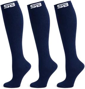 SB SOX 3-Pair Compression Socks, 15-20mmHg (Solid Navy, L/XL)