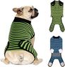 QUEARN Dog Recovery Suit, 2 Packs, Breathable Cotton, Abdominal Wounds Protection, Anti-Licking Onesies for Male Female Pets, Surgery Bandages, Size S, Blue & Green Stripes