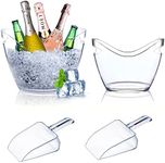 Beverage Tubs for Parties Plastic Ice Bucket for Cocktail Bar Clear Acrylic Wine Bucket with Scoops Drink Bucket Cooler for Chiller Bin for Champagne or Beer (8 L, 4 L)