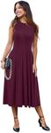 Newshows Women 2025 Work Dress Sleeveless Crew Neck Office Business Casual Outfits Midi Elegant Dresses with Pockets(Dark Red,L)