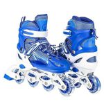 SR Brothers 4 Wheel Inline Skates Skating Shoes for Boys and Girls Age 10 to 20 Years Liner Roller Skates for Kids Shoes Roller Blades PU Strong Wheels Aluminium with LED Flash Light on Wheels (Blue)