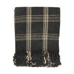 Creative Co-Op Plaid Black & Tan Fringed Woven Cotton Blend Throw 60 inch x50