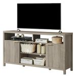 OAKHAM HOME Fluted TV Stands for Living Room, Heavy Duty Entertainment Center with Storage, Mid Century Modern Television Stands for 50/55/60/65 TV, Oxford Media TV Console (Gray Oak)