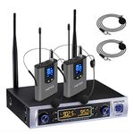 Hotec UHF 64 Channel Wireless Microphone System with LCD Display and Dual Headset Microphone Over PA, Mixer, Speaker, Karaoke Machine For Church, Training, Classroom, Interview, Business Presentation