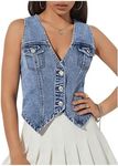 GORGLITTER Women's Denim Vest Flap Pocket Sleeveless Crop Tank Top Button Front Y2K Vest Denim Top Fall Western Outfits 2024 Dark Wash Blue S