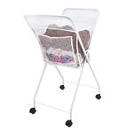 No Bend Laundry Basket on Wheels - Lightweight Foldable Washing Trolley - Space Saving for Easy Storage - Holds up to 14KG - Lockable Wheels - White