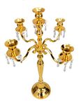 Ginni Designs 5 Arm Gold Plated Handmade Decorative Candelabra Candle Holder, Table Top Candle Stand, Candlestick Home Decor Showpiece, Luxury Aluminium Candle Stand for Table (Height - 2 Feet)