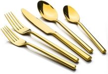 Alata Potter Gold 20-Piece Forged Silverware Set with Utensil-Serving Set, Service for 4, Stainless Steel Flatware Set, Modern Design with Mirror Finish, Ideal for Home, Kitchen, Party, Camping