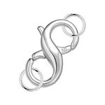 Lobster Clasp Necklace Bracelet Extender with 2 Circles,925 Sterling Silver Necklace Connector Bracelet Extender Clasps, White Gold Plated Closures Claw for DIY Jewelry Repair(0.55"x0.24",Silver,1P)