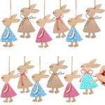 12pcs Easter Wooden Rabbit Ornaments Family DIY Mr.Bunny Cutout Tree Hanging Ornaments Handmade DIY Crafts Rabbit Shaped Pendant Decorations