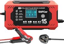 EAFCar 15Amp Car Battery Charger, 12V Smart Trickle Charger and Maintainer, LCD Screen Maintainer/Pulse Repair Activation Pack for Car, Motorcycle, Lead Acid Batteries & AGM. (15A)