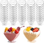 LATERN 50Pcs Plastic Dessert Cups, 120ml Heart Shape Dessert Cups Clear Parfait Appetizer Cup Reusable Serving Bowl for Dessert Pudding Mousse Party (7.6 x 7.1cm)