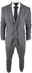 Mens Classic 3 Piece Suit Prince of Wales Check Grey Tailored Fit Vintage Wedding - Grey 36