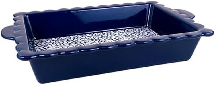 Draper James Casserole Dish with Scalloped Edge, 13x9 Ceramic Baking Plate, Serving Bakeware, Riviera Blue