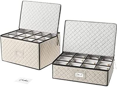 Woffit Wine Glass Storage - Set of 2 Quilted Packing Containers for Mugs & Glassware - Stemware and Coffee Cup Kit, 12pcs per Box w/Insert Cards for Labelling - Beige