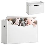 Maxmass Wooden Kids Toy Box, 2-in-1 Children Storage Chest with Cushion, Lid and Safety Hinges, Toddlers Organizer Cabinet Bench for Living Room, Bedroom, Playroom (White)