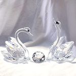 Double Crystal Swans Ornaments Wedding Gifts for Couple, Glass Animal Figurines Collectibles With Silver Diamond 25th Anniversary Wedding Presents for Parents (25 Years Transparent)