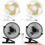 Tujoe 4 Pcs Clip on Fan USB Fan with Strong Airflow 90 Degree Rotation Adjustable Tilt, 6 Office Desk Fan 5 Speeds Portable Ultra Quiet Small Table Fan for Grow Tent Dormitory Bedroom Canopy Camp