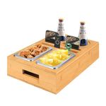 Guolich Bamboo Couch Tray, Couch Bar Snack Box Wine Glass Holder,Couch Butler with Stainless Steel Snack Trays,Tv Tray Table,Couch Cup Holder. (BT230)