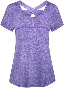 Kimmery Plus Size Shirts for Women, Sweet Wicking Light Weight Workout Tops Summer Short Sleeve O Neck Round Hem Shirt Quick Dry Outside Sailing Top Lilac 3XL