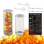 YumSur Rolling Grill Basket,Stainless Steel Wire Mesh Cylinder Grilling Basket, Portable Outdoor Camping Barbecue Rack for Vegetables,French Fries,Fish,Versatile Round Grill Cooking Accessories