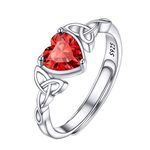 July Birthstone Ruby Crystal Ring Celtic Jewelry Red CZ Cute Silver Heart Rings Women