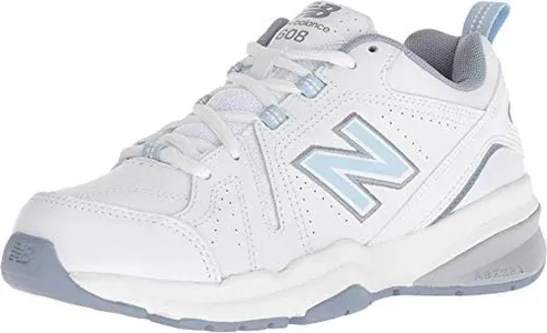 New Balance Women's 608 V5 Casual Comfort Cross Trainer, White/Light Blue, 8.5