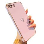 ZTOFERA Compatible with iPhone 7 Plus/iPhone 8 Plus Case for Girls Women, Flexible Silicone Protective Phone Case with Cute Love Heart Pattern Golden Edging Shockproof Bumper Cover, Purple