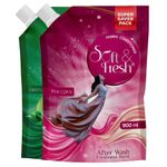 Soft & Fresh combo Pack of Green Jade & Pink Coral 2X900ml, best fabric conditioner softener increase freshness and softness 900ml refill pouch Pack of 2