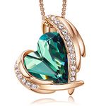 CDE Love Heart Pendant Necklaces for Women Silver Tone Rose Gold Tone Crystals Birthstone Christmas Jewelry Gifts for Women Birthday/Anniversary Day/Party (D-May-Rose Gold Green)